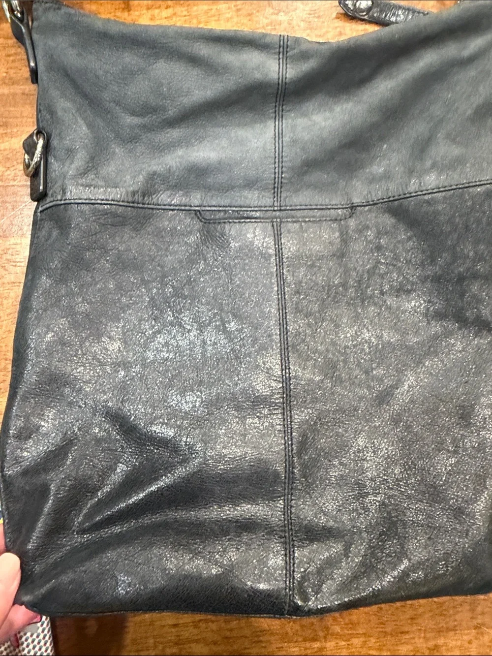 HOBO Black Leather Messenger Bag with Front Pockets